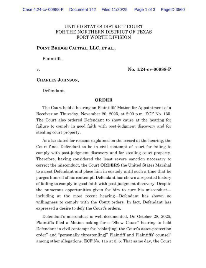 mattforney's tweet image. CHUCK JOHNSON JAIL WATCH

It has been EIGHT DAYS since Chuck Johnson was arrested for contempt for court and sent to Johnson County Jail.

He has NOT purged his contempt and has not been freed.

Not a single one of his &quot;friends&quot; has offered to help him. Sucks to be Chuck.