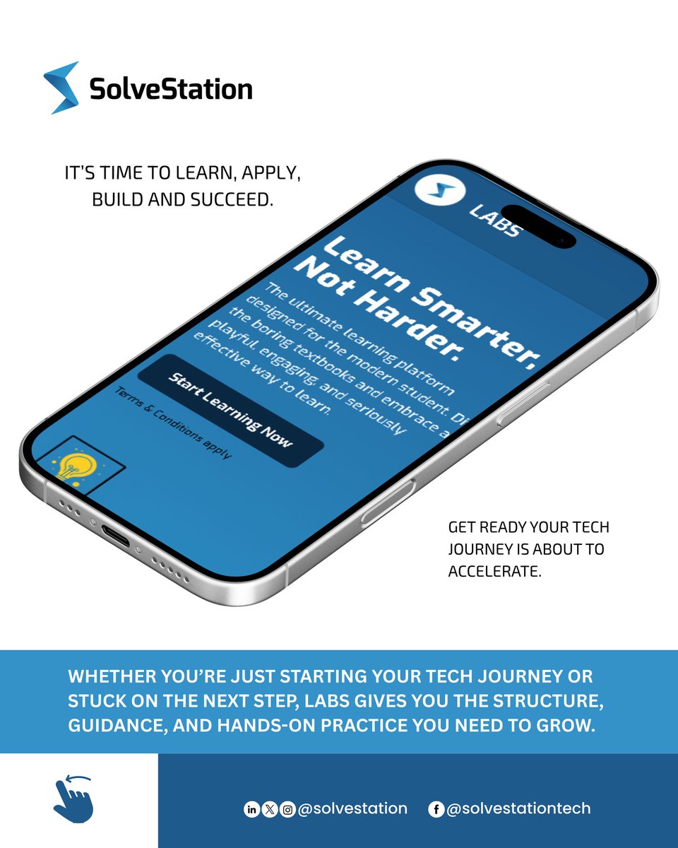 solvestation's tweet image. &quot;Big news! SolveStation Labs is hitting the scene to revolutionize your tech journey. Learn Smarter, Not Harder. Apply what you learn. Build real projects. Succeed in your career. Your future in tech just got a massive upgrade! 💡

#SolveStationLabs #TechRevolution #LearnTech