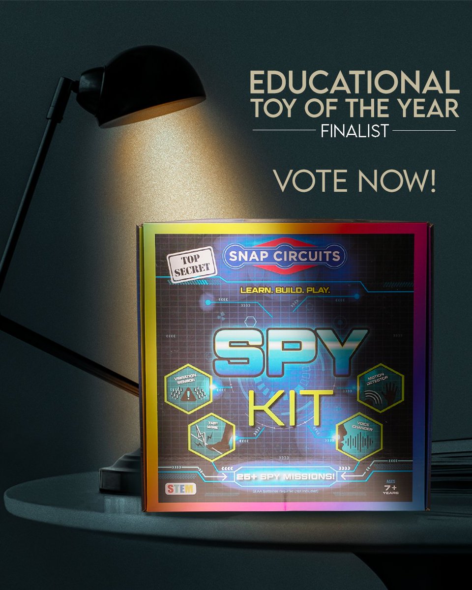 SnapCircuits's tweet image. STEM fans, we need your vote!🔍🥳

The SNAP CIRCUITS® Spy Kit is a finalist for Educational Toy of the Year - and we’re calling all inventors, tinkerers, and spies to VOTE!😎

👉Head to the link below and cast your vote today!🚨
toyawards.secure-platform.com/apply/gallery/…