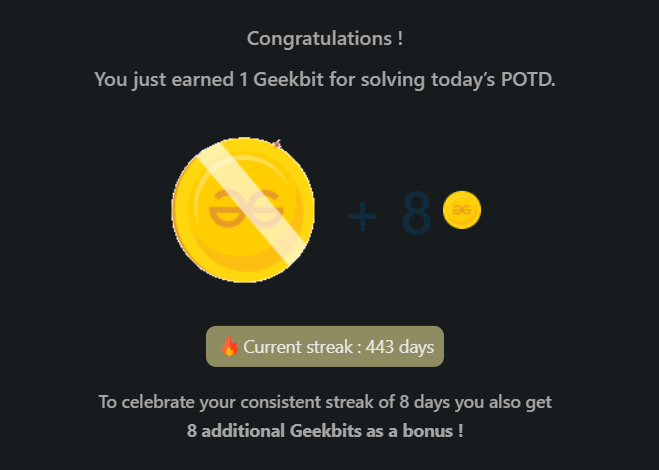 SumitKumar9128's tweet photo. 🚀 Day 443 of #geekstreak2025
🔹 GFG POTD: Subset XOR
💡 Goal → find a subset of {1..n} whose XOR equals n.
✨ key idea → use total XOR of 1..n and xor-manipulation to exclude the right element(s) instead of brute force.
#dsa #gfg #bitmagic #coding https://t.co/jdpSir6TTe