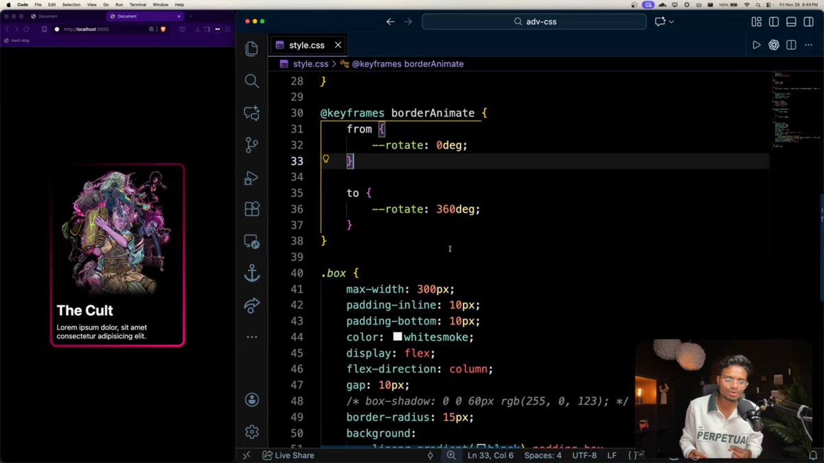 stackarnav's tweet image. Learned some crazy advanced CSS today and my brain is still buffering 😭🔥

💠 box-shadow for depth
💠 text-shadow for cleaner hierarchy
💠 conic-gradient for dynamic backgrounds
💠 keyframes + scale() for smooth animations
💠 @ property for custom CSS variables

@ankurdotio…
