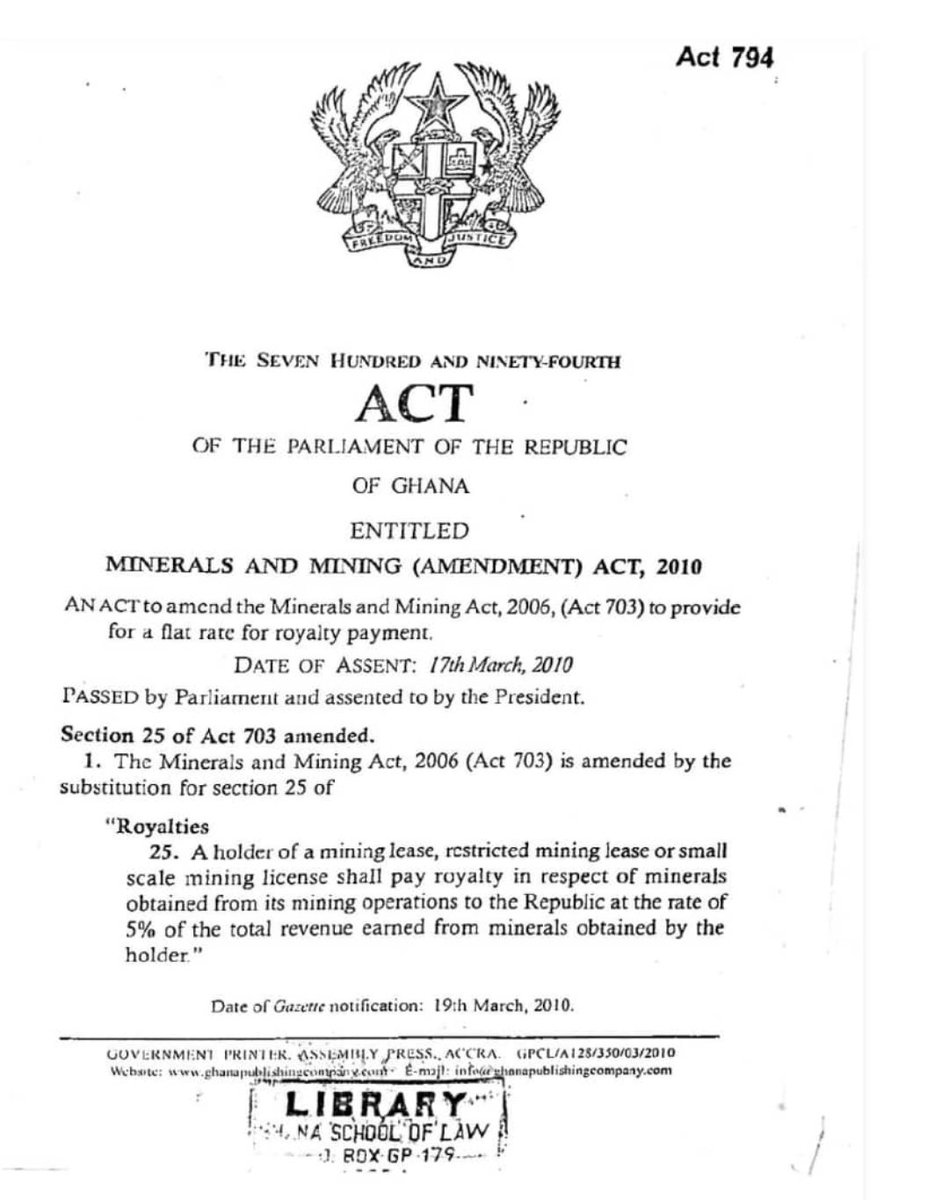 BBSimons's tweet photo. 1. I am quite saddened by how we have been treated by Ghana's Mines Minister & Head of the Lands Committee in Parliament.

2. They are hell-bent on passing the Atlantic Lithium lease in Parliament and are using very unfortunate tactics to do this.

3. First, the Mines Minister claimed that lithium prices have dropped from $3000 to ~$630, making the original business model of Atlantic unprofitable.

4. Think tanks like IMANI explained clearly that: a) At the time the agreement was signed with Atlantic in 2023, lithium prices were around $2200; b) Atlantic used $1587 as the benchmark price to build it's financial model; c) current prices are ~$1150 per ton; d) total costs per ton for Atlantic is $610 hence e) Atlantic's payback period being just ~19 months in the original business plan.

5. So, as you can see, none of the figures provided by the Mining Minister were reliable. No one should be allowed to drive policy with hallucinatory numbers.

6. Most important of all, the current price of lithium gives Atlantic a gross margin of ~45%. How many businesses can boast of a gross margin of 45% today in Ghana? 

7. Atlantic will be making gross profit of $540 per ton. They say they can't pay $115 per ton to Ghana as royalty and the country should be satisfied with less than $60 per ton. WHY SHOULD A PATRIOTIC MINISTER & PARLIAMENTARIAN LEADER DEFEND THIS?

8. The latest argument from the Lands Committee Boss in Parliament now is that the law ties their hand. He claims the law limits Ghana to 5%.

9. We have explained carefully that THIS IS ALSO NOT TRUE.

10. The law he is referring to dates back to 2010 (Act 794). The royalty portion of that Law was repealed as far back as 2015 (see attached).

11. Why are we fighting over 15-year old and 10-year old laws? Why are top Ministers and MPs fighting think tanks whose daily burden is research on numbers and analysis in such a trivial matter?

12. The CURRENT state of the law (Act 900 - see attached) says that a company pays royalty AS PRESCRIBED by the Minister. Thus, in Ghana, royalty is set by regulation not general statute/law. 

13. Any terms agreed by the Minister n an Agreement and ratified by Parliament also become special law ("lex specialis") because the constitution, which is supreme, gives Parliament that power. That is why some mining companies in the country have special "stability agreements" and "development agreements".

14. In short, the Minister can walk into Parliament tomorrow with a new Executive Instrument containing a sensible royalty rate that then applies to the lithium agreement. He can even restrict that royalty rate to strategic minerals like lithium. ABSOLUTELY NOTHING TIES THE MINISTER'S HANDS and locks Ghana to a 5% royalty rate.

15. Why then the sheer force of will to shove this new agreement down the country's throat?

Read the detailed IMANI statement below:

https://t.co/P1f7iQ5nAw