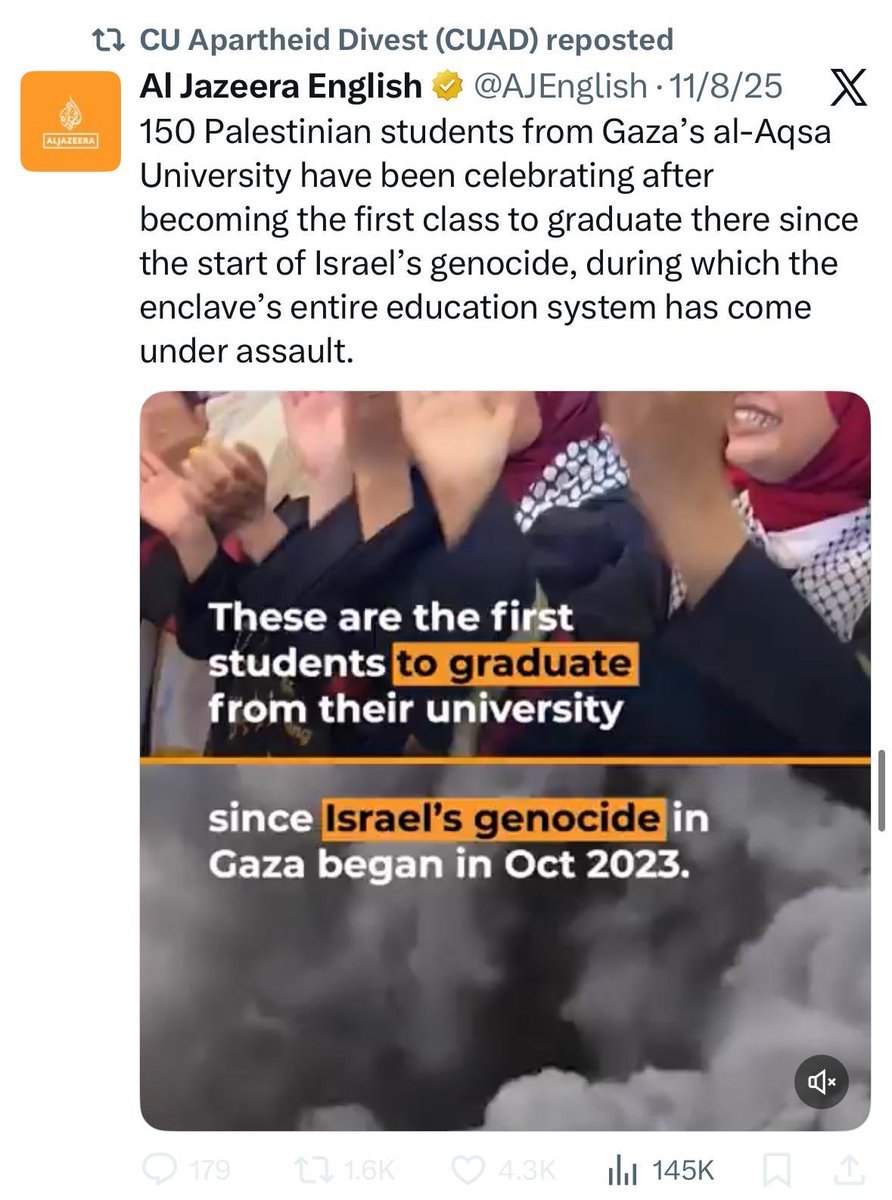 Hi <a href="/ColumbiaBDS/">CU Apartheid Divest (CUAD)</a>,

Could you please explain to us how there was a graduation in Gaza at Al-Aqsa University this month, which you tweeted about, but yet you also claim that there are no universities left in Gaza in your tweet two days ago? This is not making sense to us. Are you