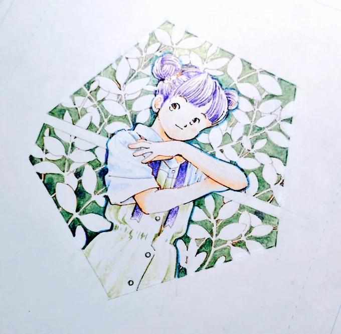 おはようございます朝の再掲のお時間です。 昨夜投稿した色鉛筆画、左がスキャン、右がスマホカメラ撮影です。 緑を基調にした絵は初めてかもしれません。わりと楽しかったです 本日も良い1日を!