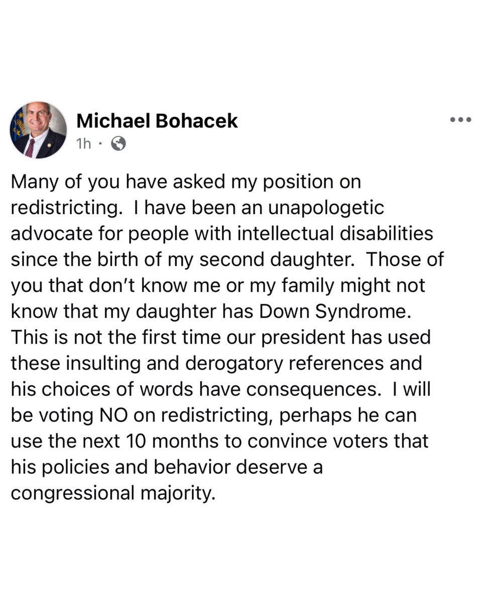 EricLDaugh's tweet image. 🚨 BREAKING: In an infuriating development, Indiana GOP state Sen. Michael Bohacek tells Trump he&apos;s &quot;NO&quot; on drawing a pro-Republican 2026 Congressional map because Trump called Tim Walz &quot;retarded&quot;

What a freaking child.

&quot;This is not the first time our president has used these…
