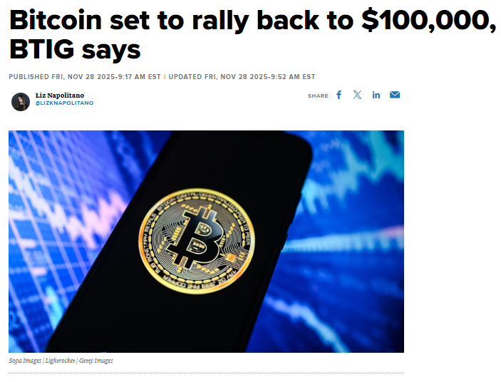 Barchart's tweet photo. Bitcoin $BTC will soon rally back to $100,000 says BTIG 📈📈 https://t.co/E2HsaaoNuY