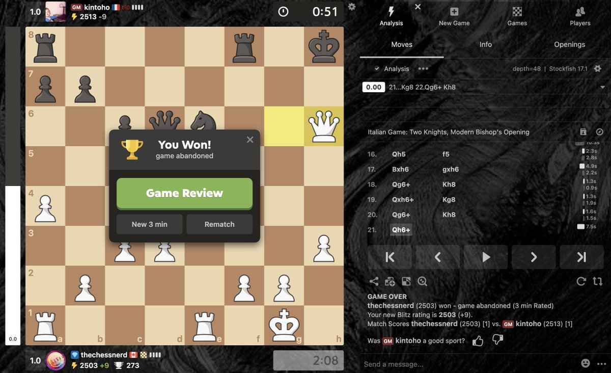 thechessnerd's tweet image. GM disconnected ONE move before 3-fold repetition...gotta feel for the guy