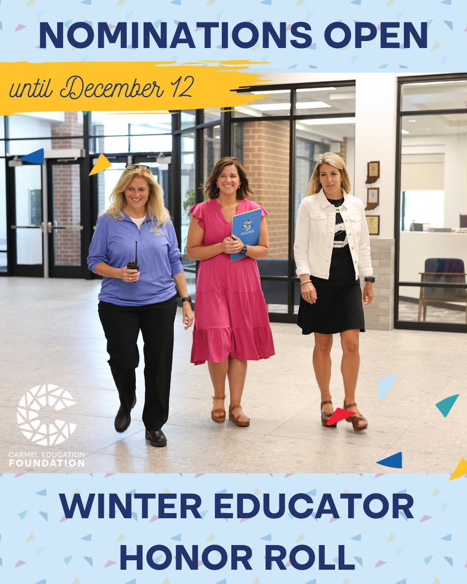 ❄️ The Winter Educator Honor Roll is open! 💙

Take a moment to honor a Carmel Clay Schools educator who’s made a difference in your student’s life this year. 

Don’t wait, submissions close December 12!

Honor an educator today ➡️ ccs.k12.in.us/foundation/eve…