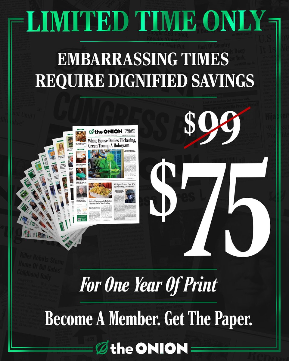 TheOnion's tweet image. Become an Onion Member at 25% off here: membership.theonion.com/?campaign=701c…