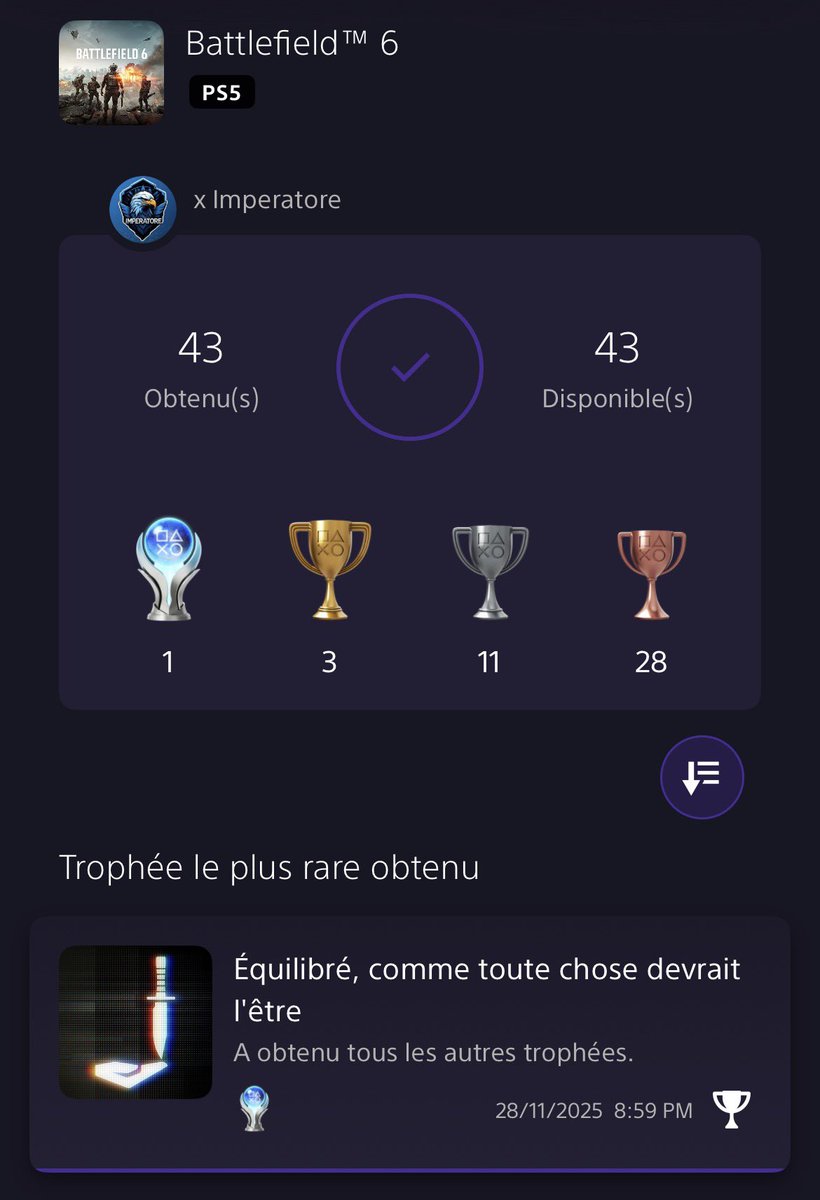 Imperatore_99's tweet image. Battlefield 6 platinum ✅🙏 #PS5