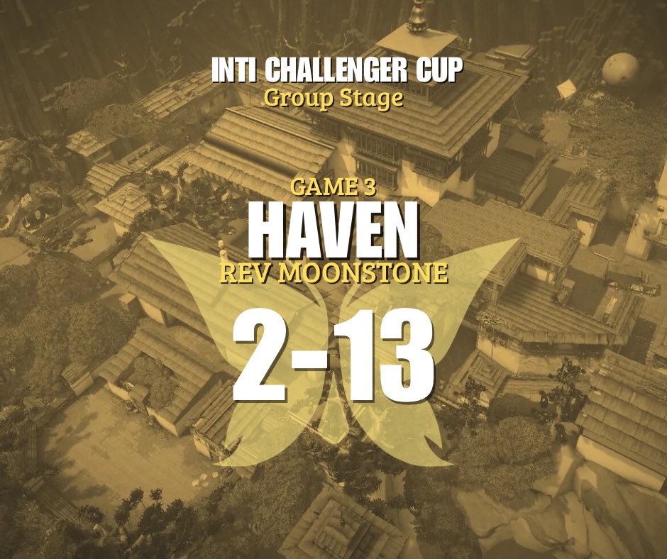 🏆 INTI Challenger Cup

3ème BO1 des Group Stage :
La #REVMoonstone cloture la soirée avec une défaite (2-13) contre <a href="/oof_esport/">Out of Fame</a> 

#VALORANT #EvolversEsport