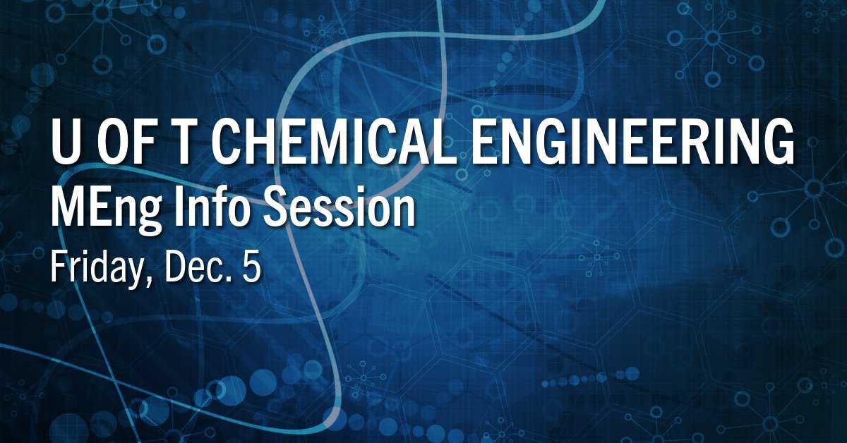 UofTEngineering's tweet image. Interested in the Master of Engineering (MEng) program in Chemical Engineering? Join our online info session to learn about the program &amp;amp; admissions, and stay for a live Q&amp;amp;A.

📅 Friday, Dec. 5, 12–1 pm
🔗 engineering.utoronto.ca/event/u-of-t-c…
