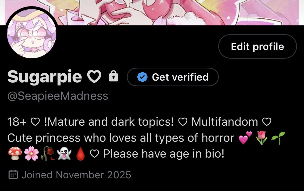 Hiii im just here to state I made a,, mature account. Where I’ll be posting horror art, and darker topics 
Also some other mature themes,, 

Ok byee ;v; 
<a href="/SeapieeMadness/">Sugarpie ♡</a>