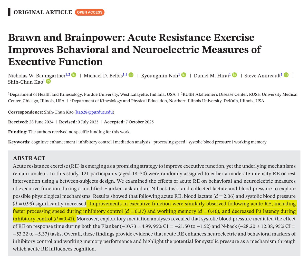 Tek seferlik orta şiddetli ağırlık kaldırma egzersizi bile beynin bilgi işlem hızını ve hafıza testlerindeki tepki süresini iyileştiriyor.
Yapılan hareketler:
-Göğüs itiş
-Sırta çekiş
-Dambıl ile ön kol
-Kablo ile arka kol
-Bacak itiş
-Bacak uzatma (leg extension)