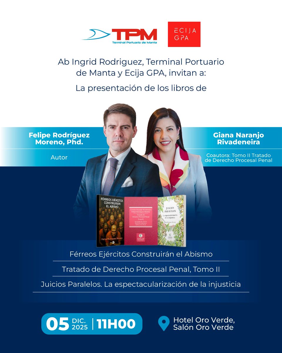 La cita que estabas esperando se acerca. Faltan exactamente 7 días para la jornada académica en Manta, donde podrás compartir y aprender directamente de la experiencia de estos dos destacados juristas <a href="/FRM87/">Felipe Rodríguez Moreno</a> <a href="/GianinaNaranjo/">Gianina Naranjo</a> 
Una oportunidad clave para tu desarrollo profesional