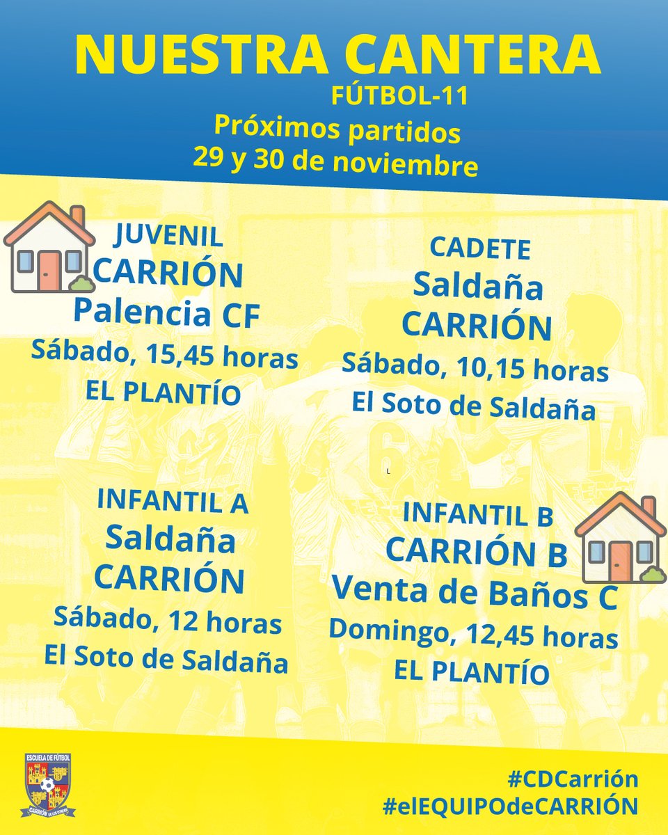 cdc_carrion's tweet photo. 💛💙CATEGORÍAS INFERIORES💛💙

Informamos a nuestros socios en particular y a los aficionados en general que los horarios de la cantera son estos.

#CDCarrión #elEQUIPOdeCARRIÓN https://t.co/658LVUb5lv