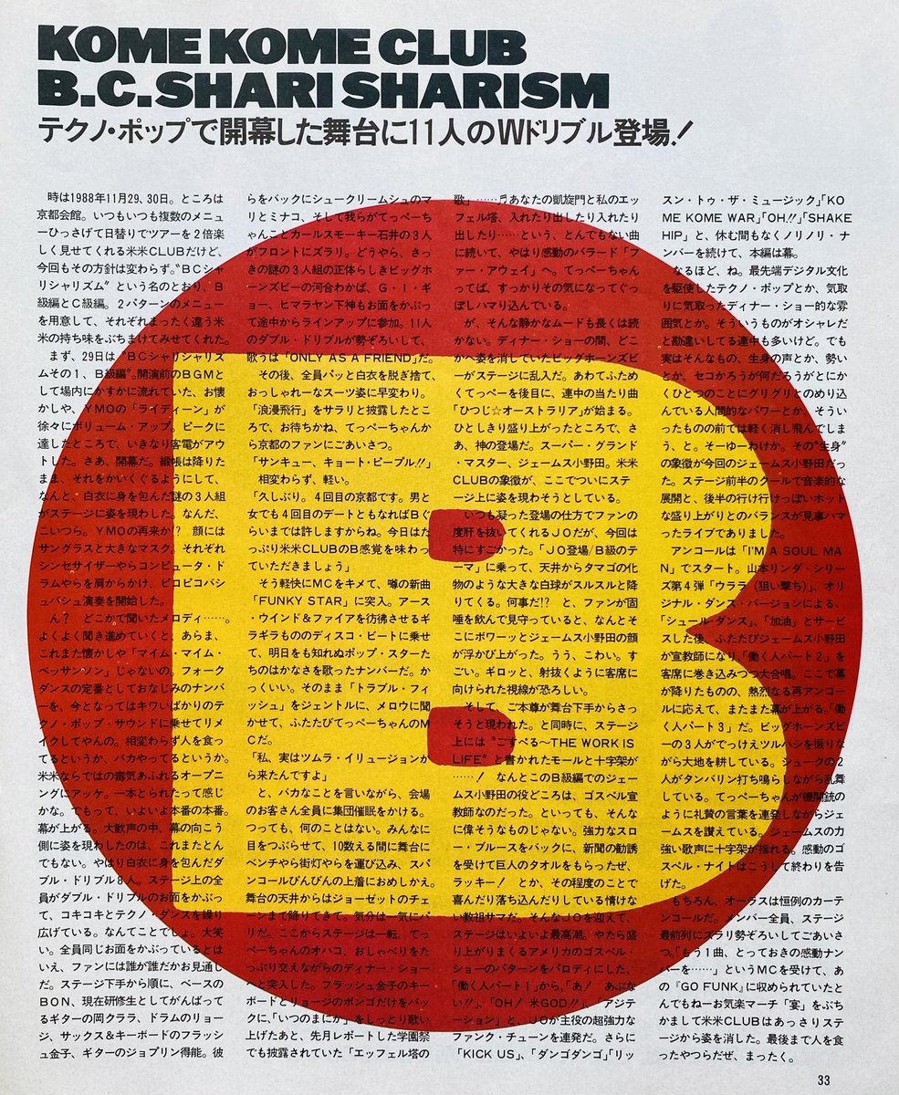 【今日は何の日】

米米CLUB
B.C. SHARISHARISM B級編
京都会館
（1988年11月29日）