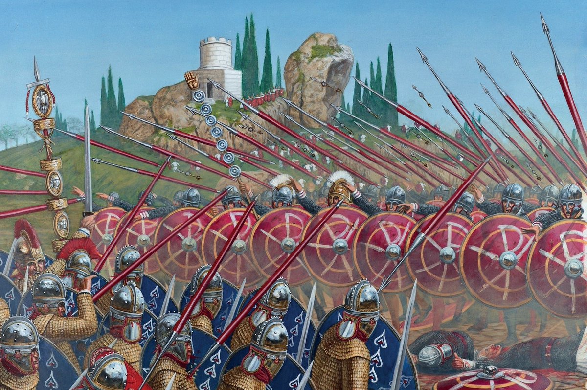 CatImperator's tweet image. The Praetorians of Maxentius, emperor in Italy and Africa, resist the attack of the Divitenses (a detachment of the Legio II Italica), commanded by Constantine, emperor in Britain, Gaul and Spain, a few kilometers northeast of the Milvian Bridge on October 28, 312 AD.…