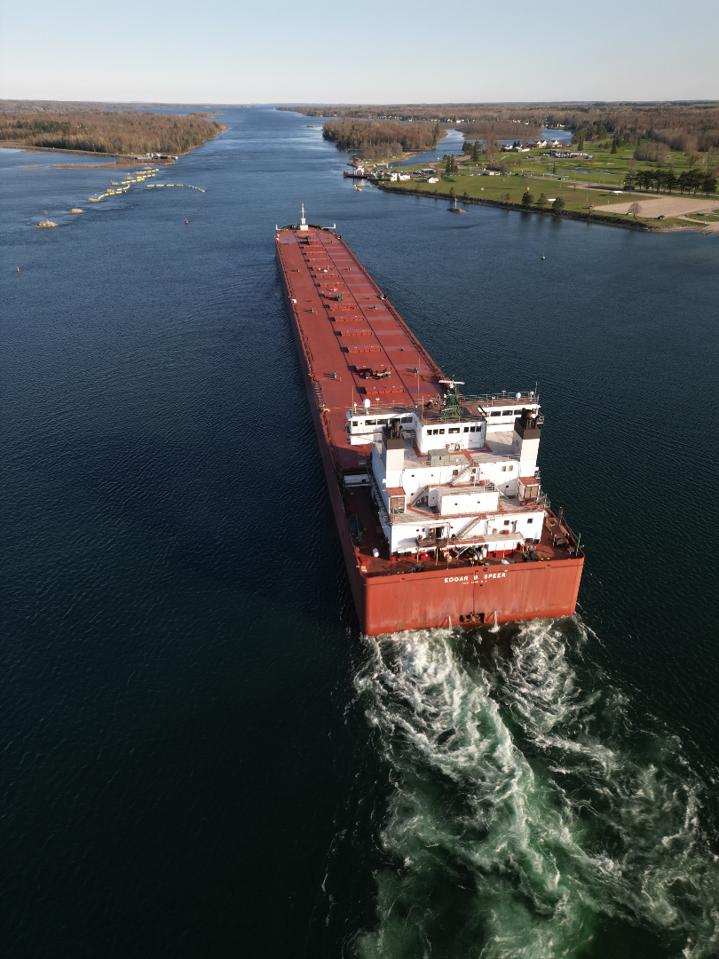 Fun fact: the Edgar B. Speer, a 1,004-foot Soo Locks regular, was built in two pieces (Toledo + Lorain) before being joined into one giant freighter. One trip can haul ~75,000 tons of ore!