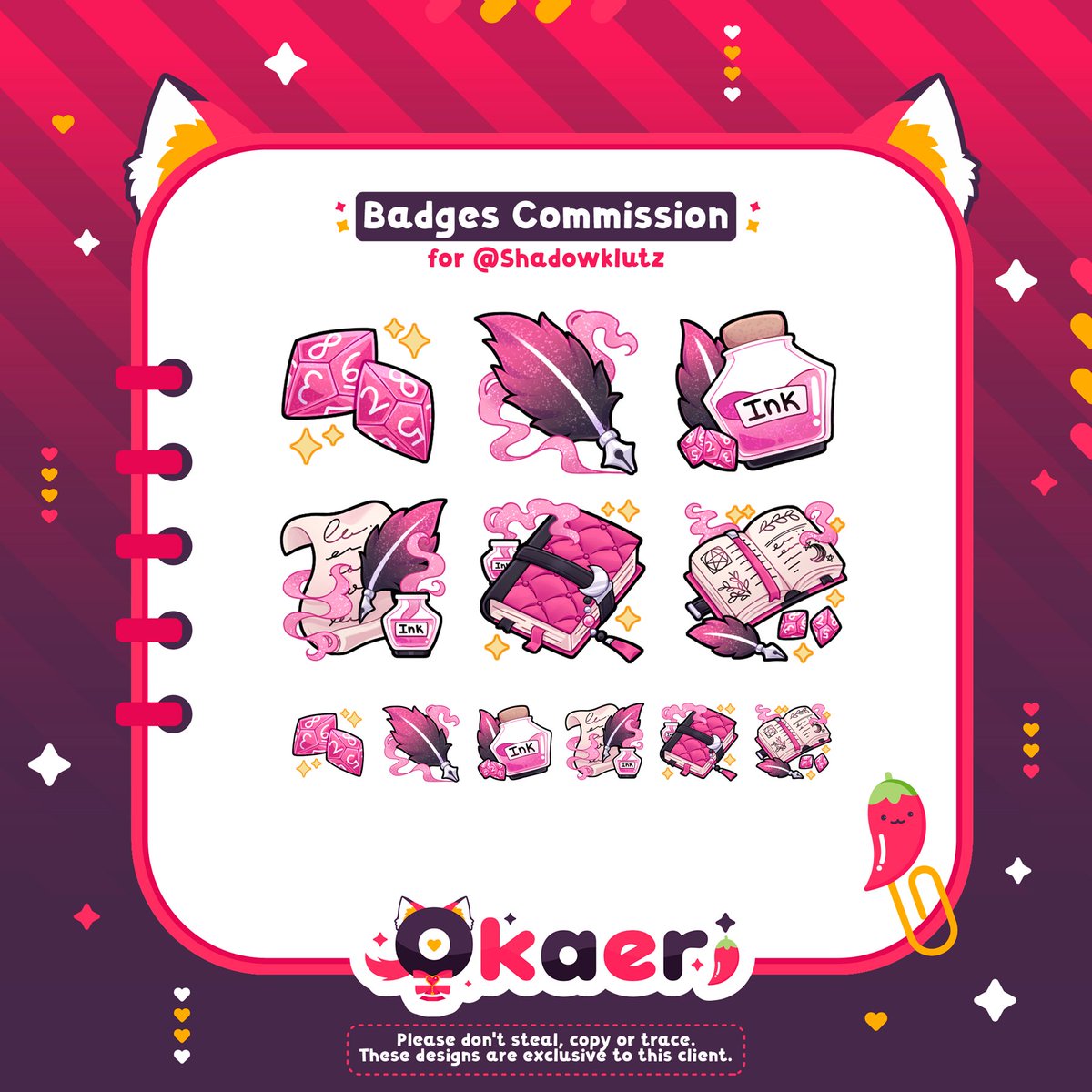 ︶︶︶︶⠀୨୧⠀︶︶︶︶
Badges commission
for <a href="/Shadowklutz/">‧₊.ೃ࿔🌸* Shadow 🐺</a> ♡࣪⋆
︶︶︶︶⠀୨୧⠀︶︶︶︶

#VGenComm #VGen