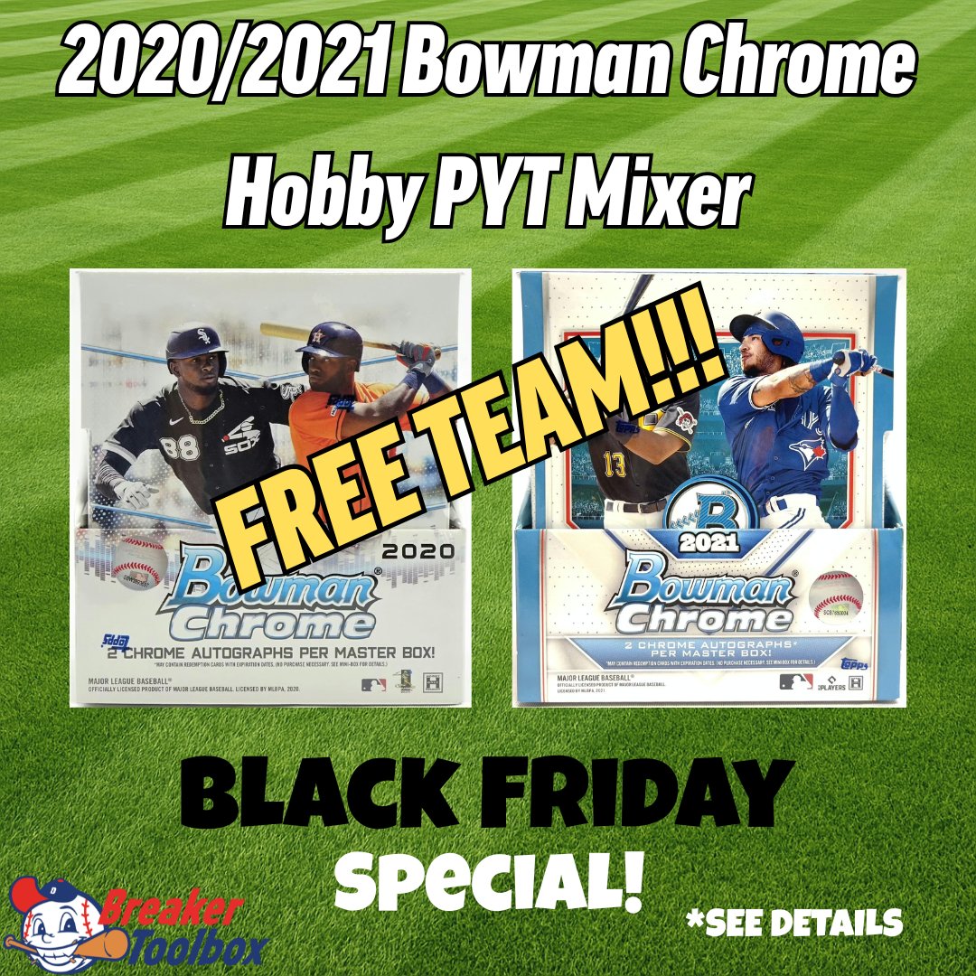 BreakerToolbox's tweet image. Want a FREE team? One random team in this break will be given away for FREE once full!

#cardbreaks #baseballcards #blackfriday #bowmanchrome #topps