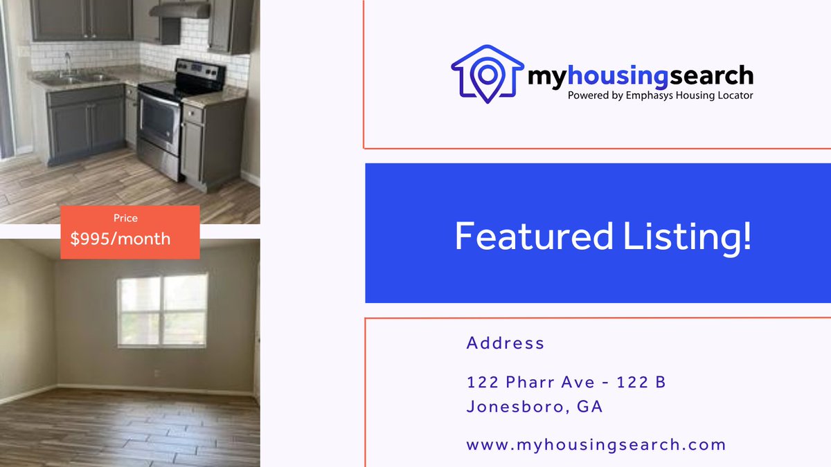 MyHousingSearch's tweet photo. Looking for a budget-friendly home in Jonesboro, GA? 🏡

This 2 bed, 1 bath apartment is available with a one-year lease for $995/month.

Start your search today at https://t.co/cxSxqFBZoL

#MyHousingSearch https://t.co/st3Tu1ICNT