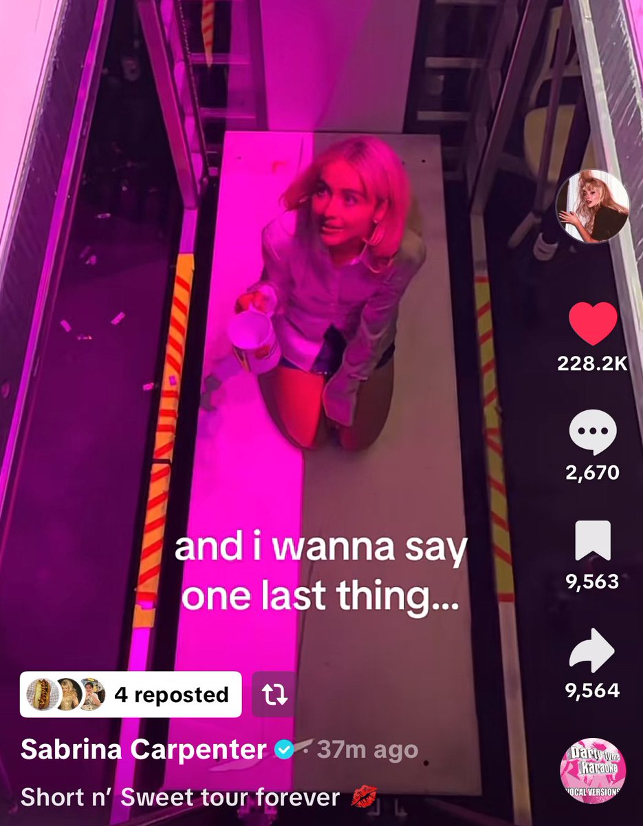 “and I wanna say one last thing… you can relive this experience when my brand new short n sweet tour movie comes out on *this date*! 💋 ”