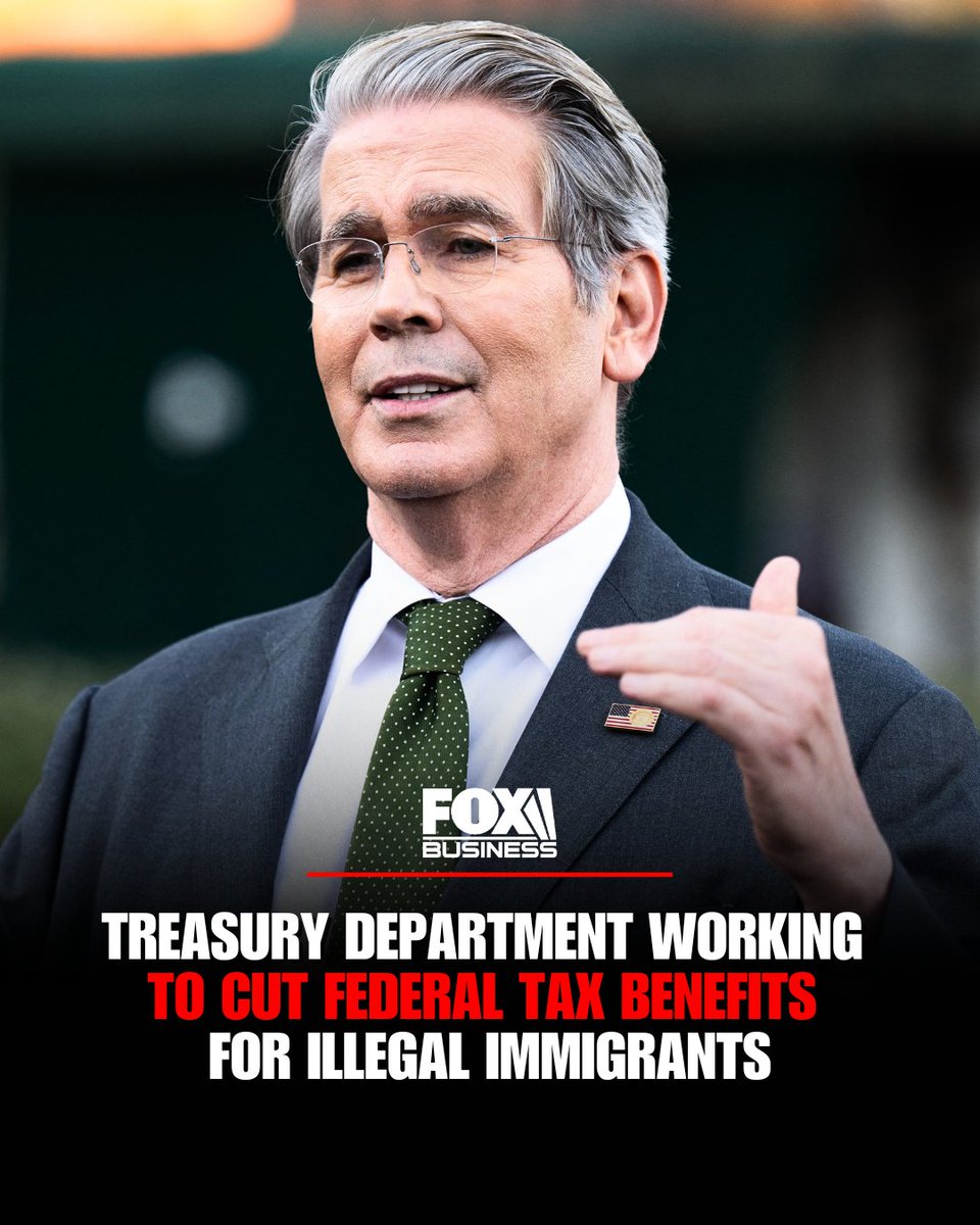 FoxNews's tweet image. PURGING THE SYSTEM: Treasury Secretary Scott Bessent says his department is moving to cut off federal benefits for illegal immigrants under President Trump’s direction, writing on X:

&quot;If you’re here illegally, there’s no place for you in our financial system.&quot;