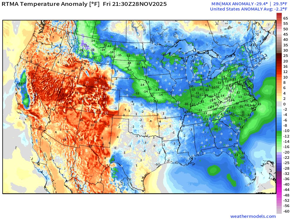 ChrisMartzWX's tweet image. A new glaciation is beginning across the central and eastern U.S. this week.

Temperatures are expected to drop near absolute zero while the west coast bakes due to global boiling.

This will negatively affect transsexual one-legged porch pirates and lesbian prostitutes…