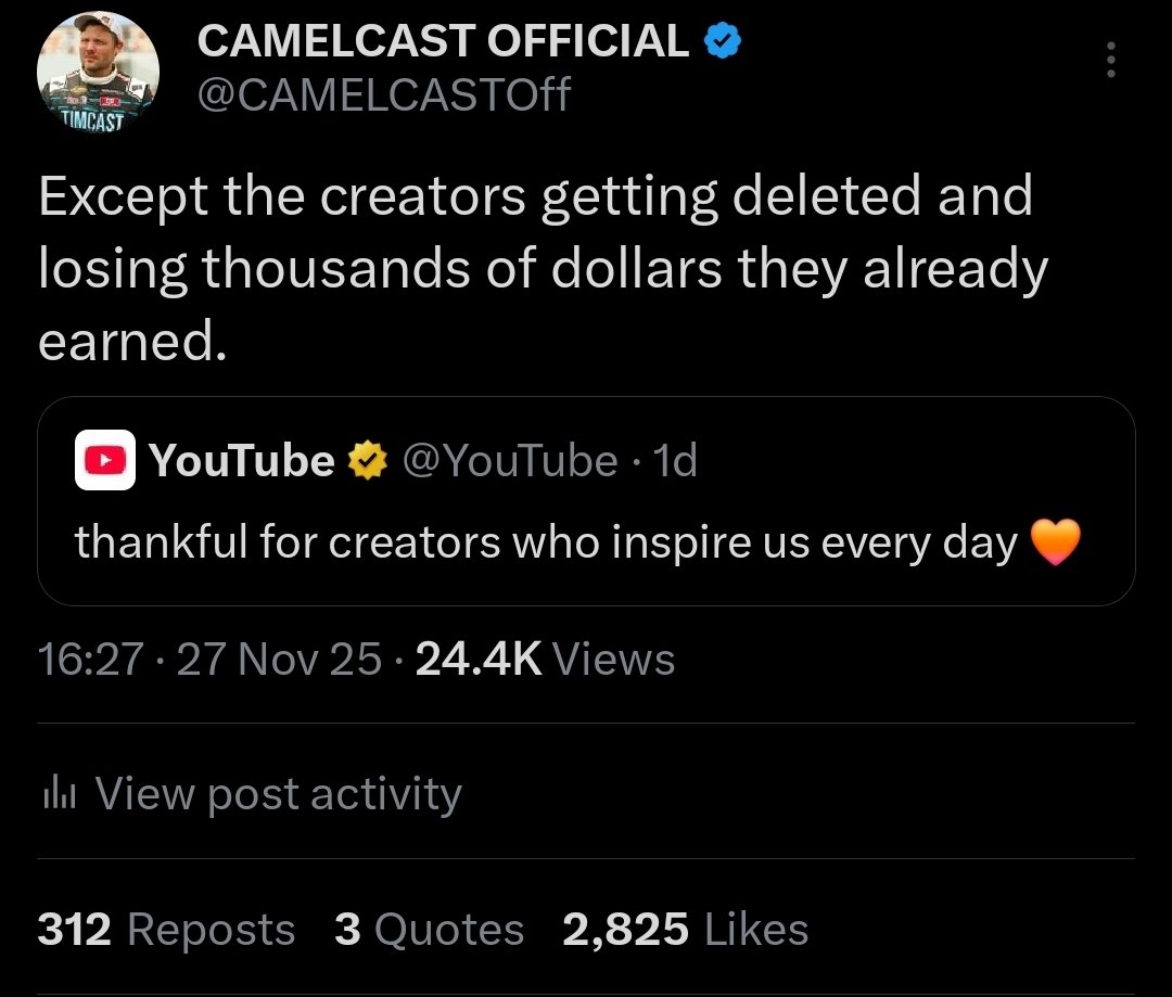 CAMELCASTOff's tweet image. I officially ratio&apos;d YouTube. Creators and viewers are extremely unhappy with them voluntarily destroying the platform. 

But. The ratio feels good.