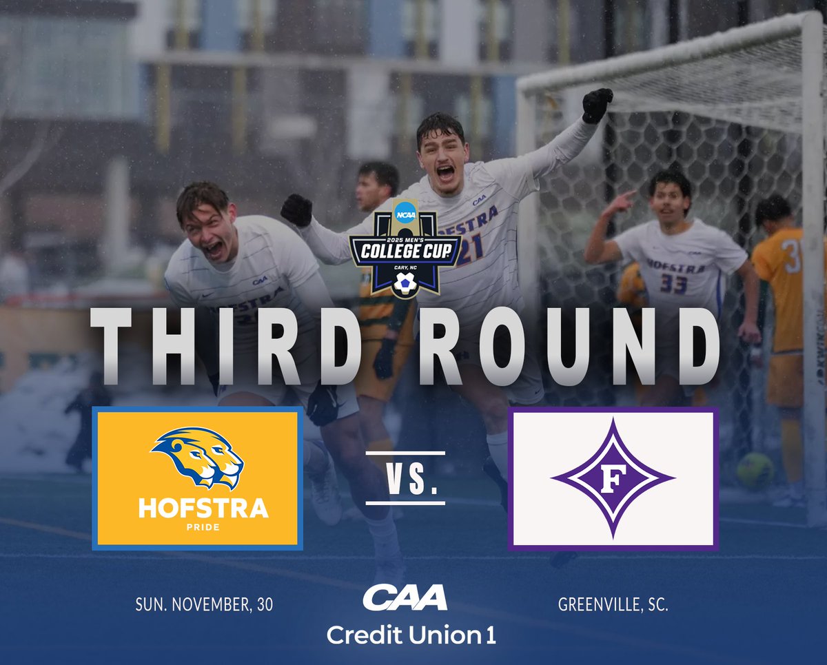 CAASports's tweet photo. ⚽️ Time to Dance 🕺

For the first time since 2023, @HofstraMSOC plays in the Third Round of the @NCAASoccer Tournament

🆚 Furman
📍 Greenville, SC.
⏰ 1 p.m.
📺https://t.co/xzEybPMM0S
📊 https://t.co/Qv2RhnAtPK https://t.co/izggWnwc5Q