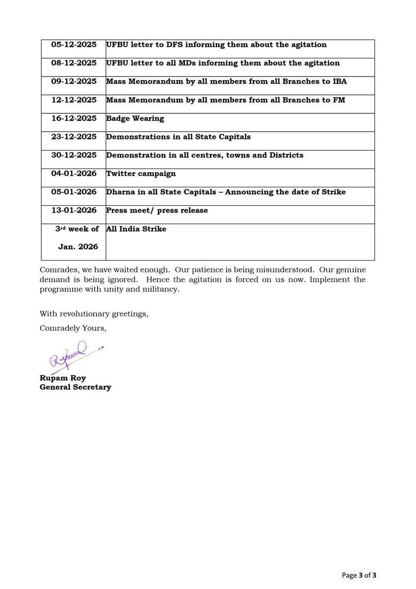 Get ready for Strike action – Call from UFBU 
We Demand :  Implementation of 5 Days Banking per week