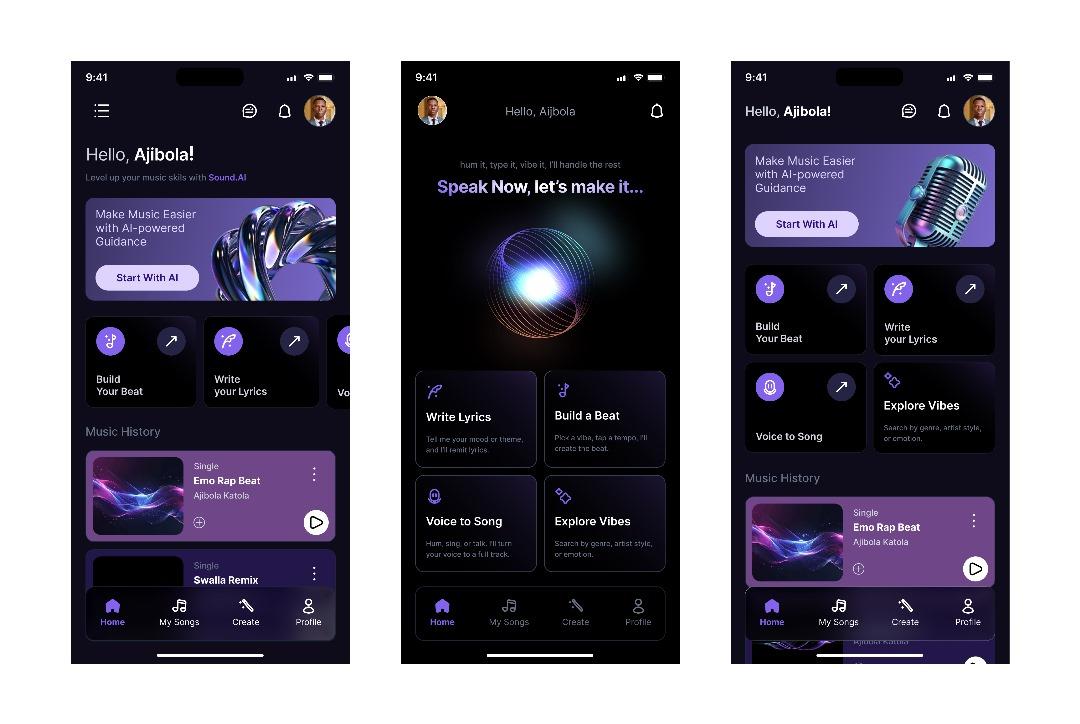 katolaajibola's tweet image. Iteration is one of the most powerful parts of the design process, so I decided to put it to work on this AI Music Generator App’s home screen.

Check out these three different directions I explored, with a different visual layout.

Which one is better ?

#opentowork #UIDesign