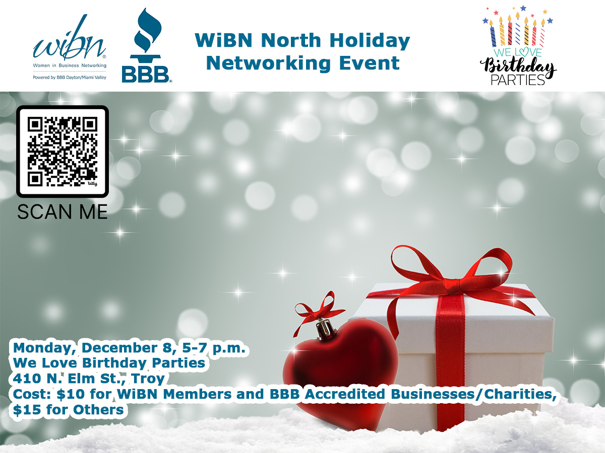 Women in Business Networking (WiBN), a program of Better Business Bureau serving Dayton/Miami Valley, is hosting a holiday networking event in Troy in December focused on serving the community. Make plans today to join us…

cognitoforms.com/BBBForms/WiBNN… 

#BBBDayton #WiBN