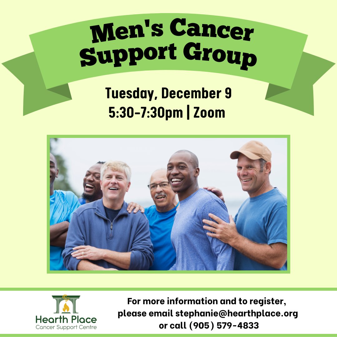 Our Men's Cancer Support Group offers a space for men with any kind of cancer, to connect with other men for conversation, support, and the sharing of resources.

Email stephanie@hearthplace.org or call 905-579-4833 to register.

#HearthPlace #CancerSupport #MensCancerSupport