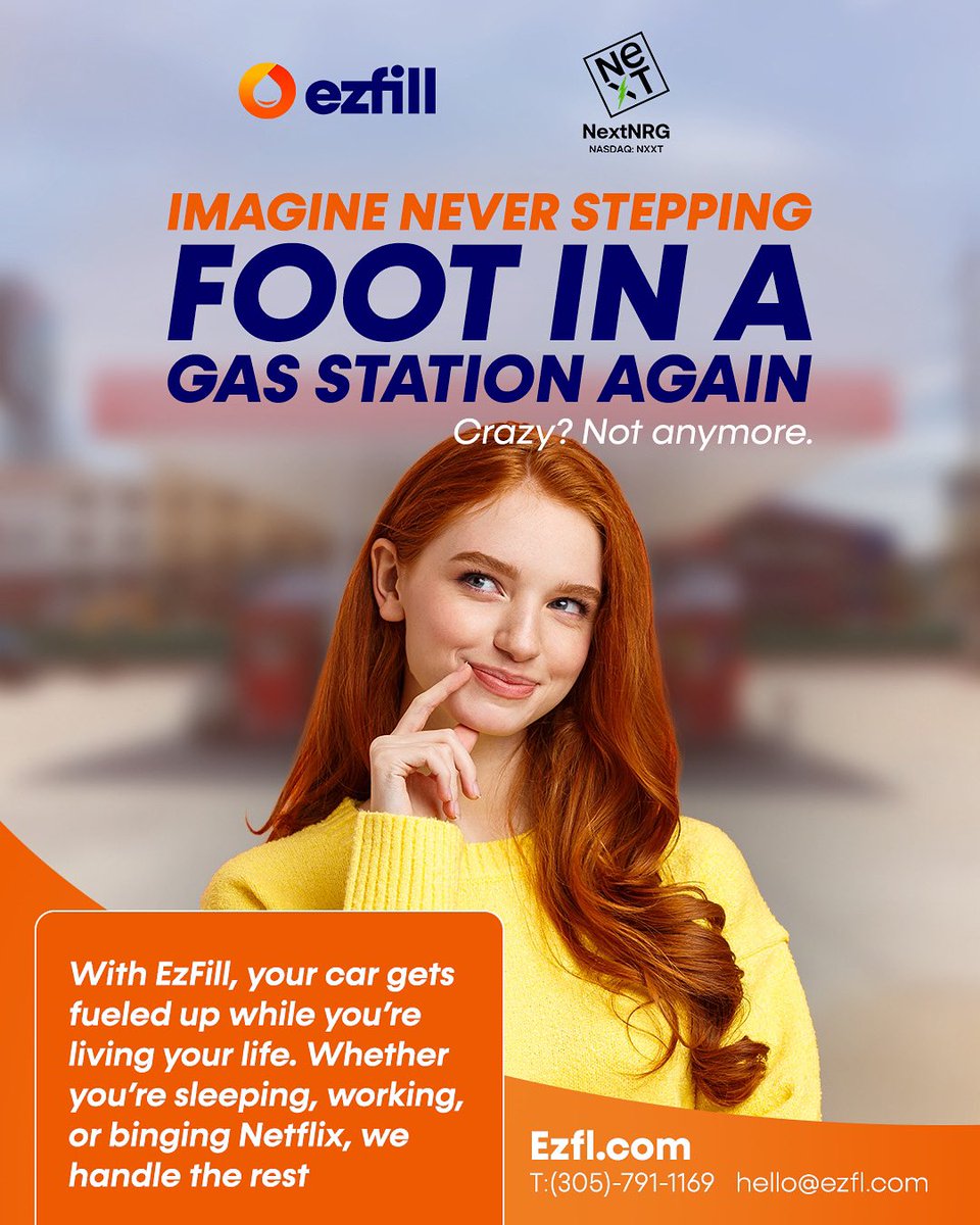 ezfillgas's tweet image. ⛽🚗 Never go to a gas station again.
EzFill fuels your car while you relax. 🛻💨
Download, schedule, and we’ll come to you.
#EzFill #OnDemandFuel #NoMoreGasStations #SmartLiving #TimeSaver #EasyFuel $NXXT
