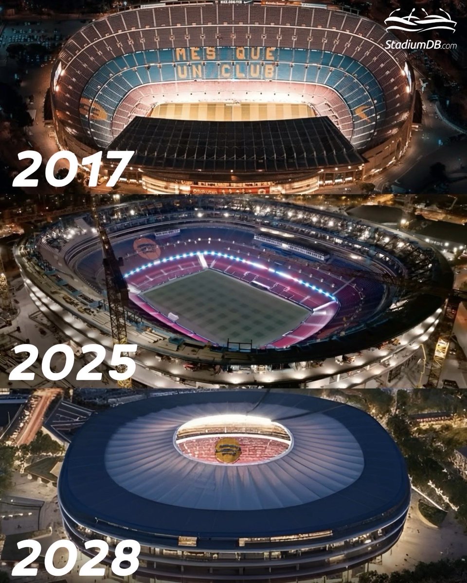 🔵🔴🌖 CAMP NOU at night: 2017, 2025, 2028

The Camp Nou project had been in the public domain long before 2017, but it took many years for those early plans to move toward reality. In late 2025, a year behind schedule, FC Barcelona finally returned to the stadium. With the