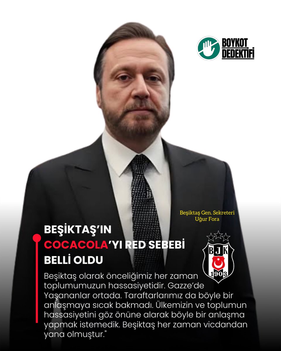 B0YKOTDedektifi's tweet photo. Coca-Cola'nın sponsorluk teklifini
🇵🇸 Filistin hassasiyeti nedeniyle
geri çeviren #Beşiktaş Kulübü'nü
tebrik ederiz.

İşte Beşiktaş 'ın Açıklaması https://t.co/TorwCXBK4S