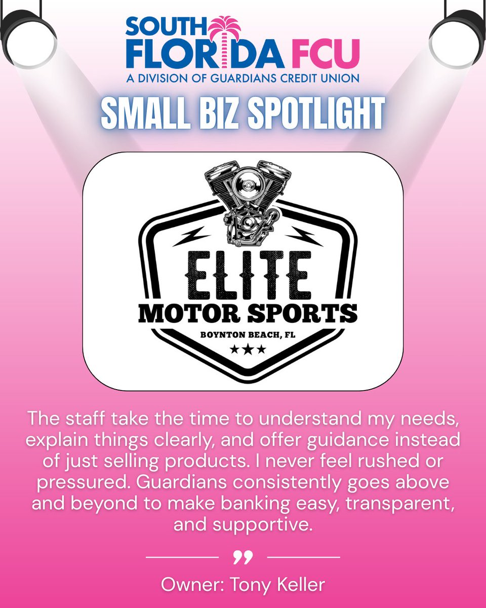 SouthFloridaFCU's tweet image. 🌟 Small Business Spotlight: Elite Motorsports

Owned by Tony Keller, Elite Motorsports helps riders find the perfect bike for the open road.

📍 160 Commerce Rd, Ste A&amp;amp;B, Boynton Beach, FL

Proud to support this local business! 💙 #SupportLocal #SFFCU