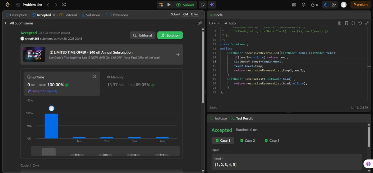 ShrutiS45736639's tweet image. Day 55/100 #100DaysOfCode

Deep dive into Linked List patterns today.

Mastered the &quot;Tortoise and Hare&quot; algorithm for finding the middle and detecting cycles. Also implemented &quot;Reverse Linked List&quot; both iteratively and recursively. The foundation is set!

#DSA