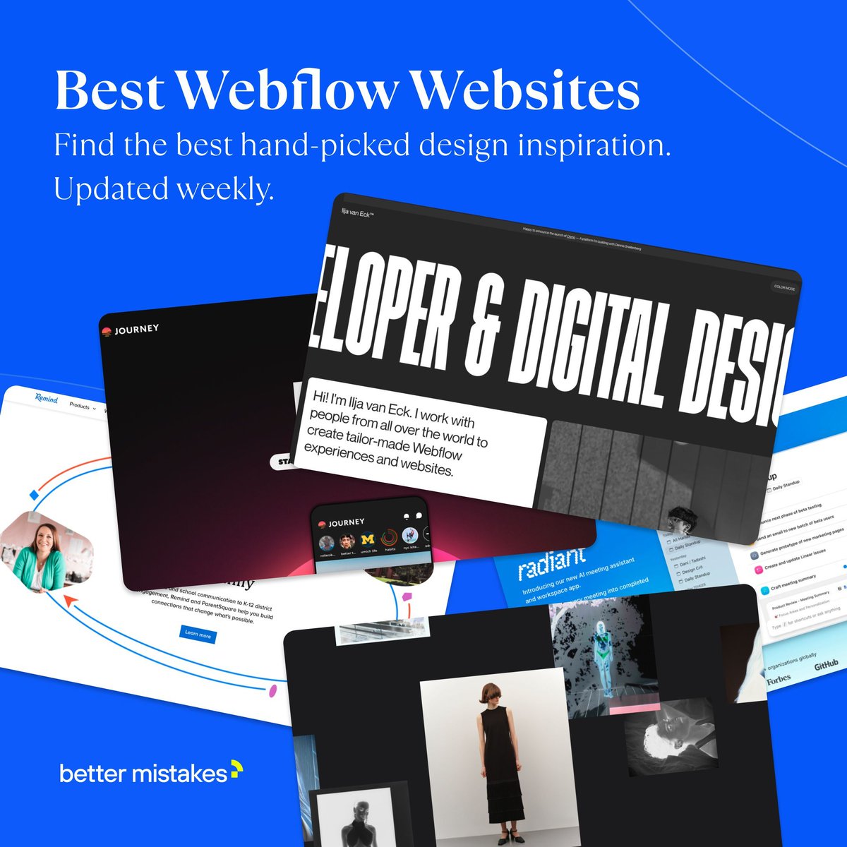 wemakebm's tweet image. Fresh inspiration just dropped.
New Webflow sites added to our Inspiration page.

Explore now 🔗 bettermistakes.com/inspiration

#bettermistakes #webdesign #webflow #inspiration