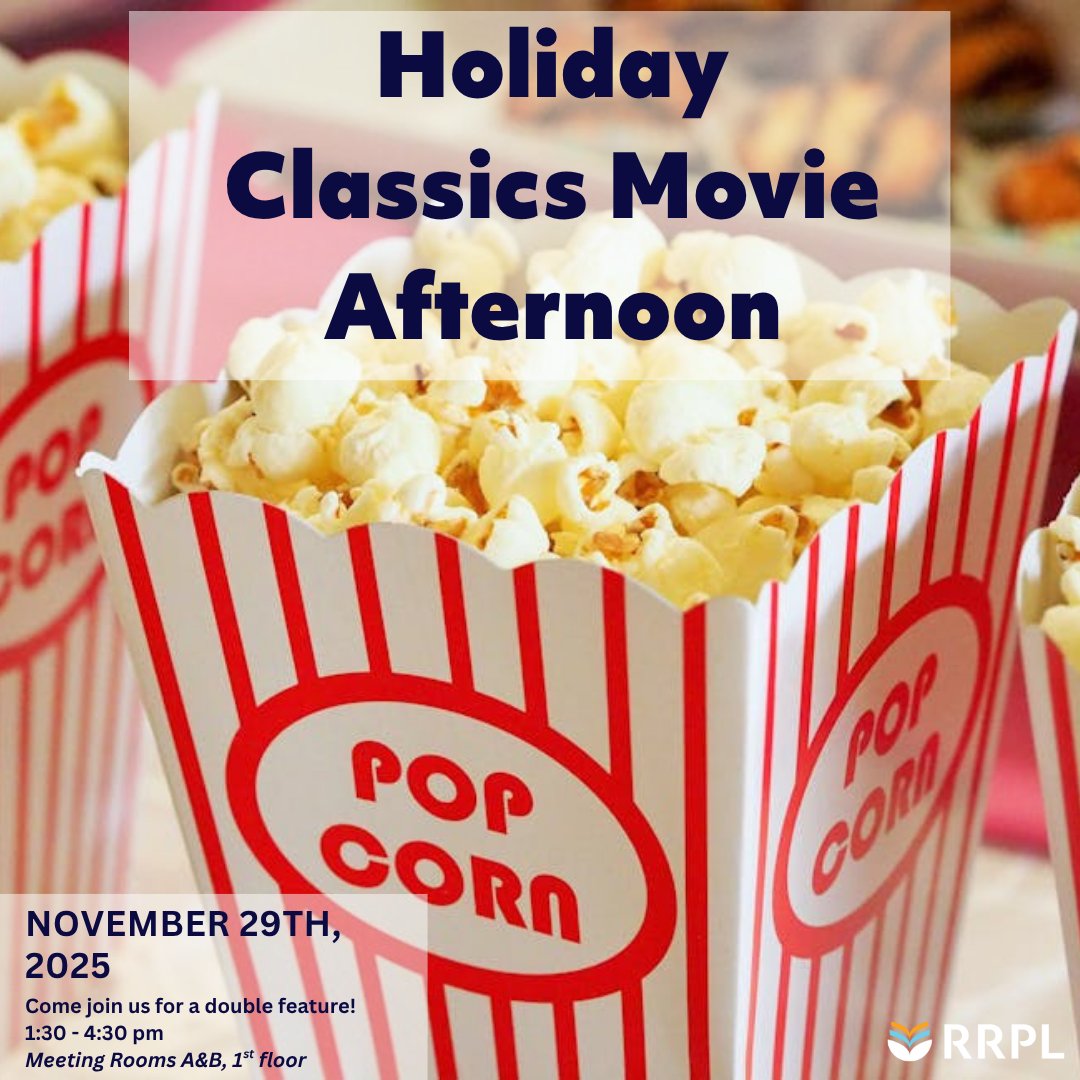 🎄 Cozy lights, warm laughter, and a touch of holiday nostalgia—it’s all happening tomorrow at the Library! 🎬💫
Don’t miss this festive afternoon and the start of our Winter Reading fun.
📍 Meeting Rooms A&amp;B | Sat, Nov. 29 | 1:30–4:30 PM
#MYRRPL #WinterReading #FestiveFeels