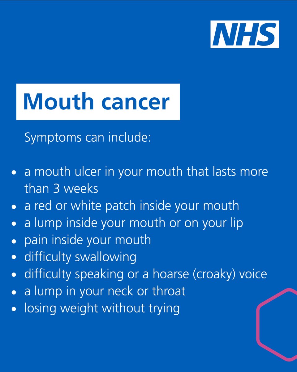 GM_Cancer's tweet photo. Get to know the signs of mouth cancer… 

Contact your GP or dentist if you notice any potential symptoms of mouth cancer. 

#GMMouthCancer https://t.co/zj7r56o08U
