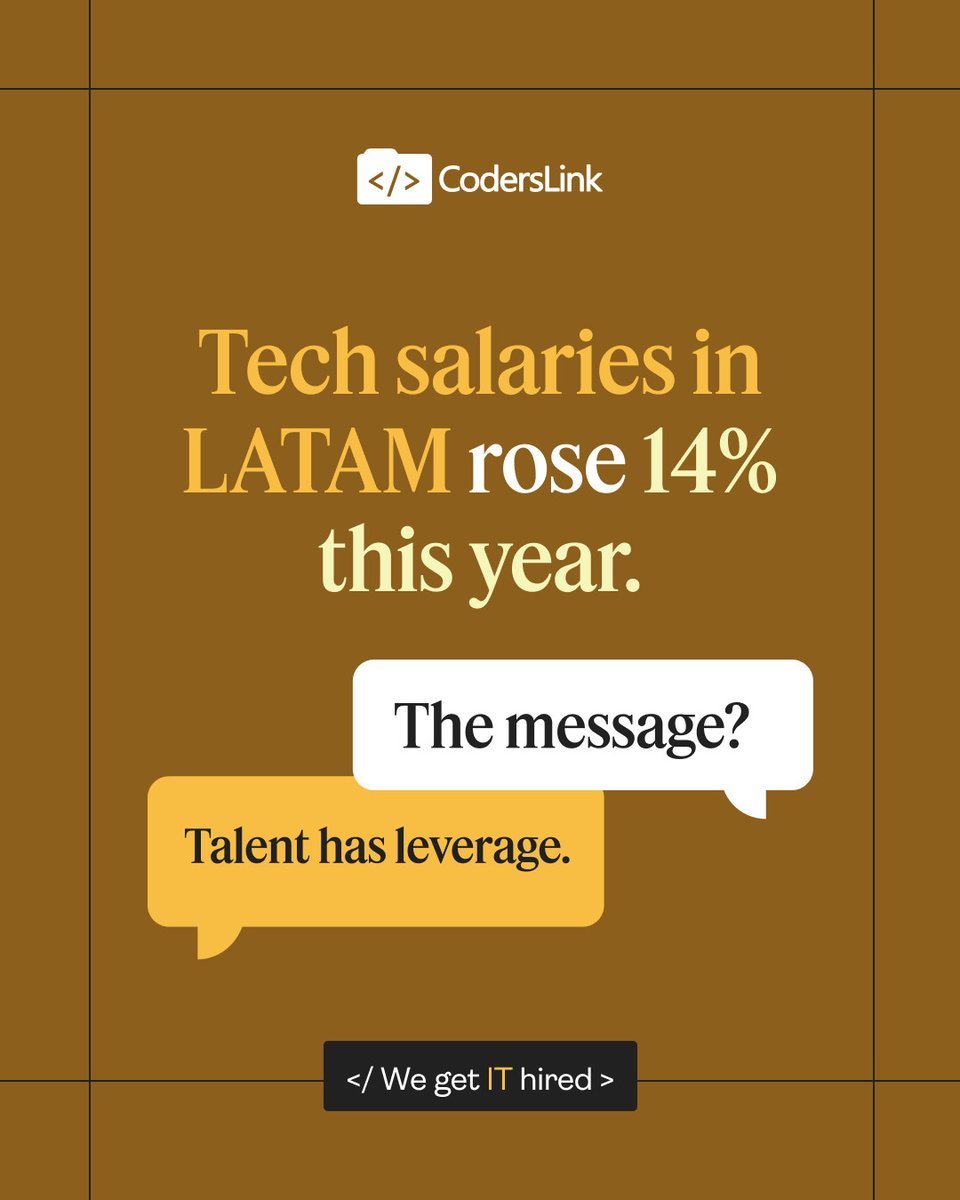 hirecoderslink's tweet image. Data speaks louder than headlines 📊

🌎The LATAM market is no longer “low-cost” it’s “high-skill.”

Discover how salaries are reshaping hiring strategies in 2025.