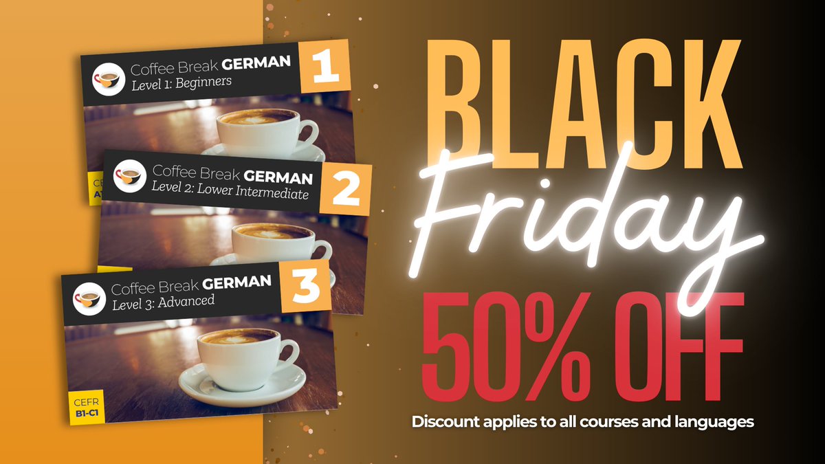learngerman's tweet photo. Take a break… and learn anywhere! ☕️📱The Coffee Break German courses are available on the web and on the Coffee Break Academy app – so you can keep making progress wherever you go. Black Friday Sale: 50% off until Tuesday 2nd Dec. https://t.co/gUxvPaACPd https://t.co/pT2K2M4wVT
