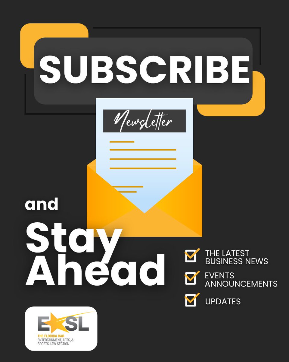 EASLonline's tweet photo. DON'T MISS OUT!

Stay ahead in entertainment, arts, and sports law. Get news, event updates, and exclusive opportunities straight to your inbox with the monthly EASL newsletter.

Subscribe now: https://t.co/oqDgdaqZtT https://t.co/qu4YmauyvO