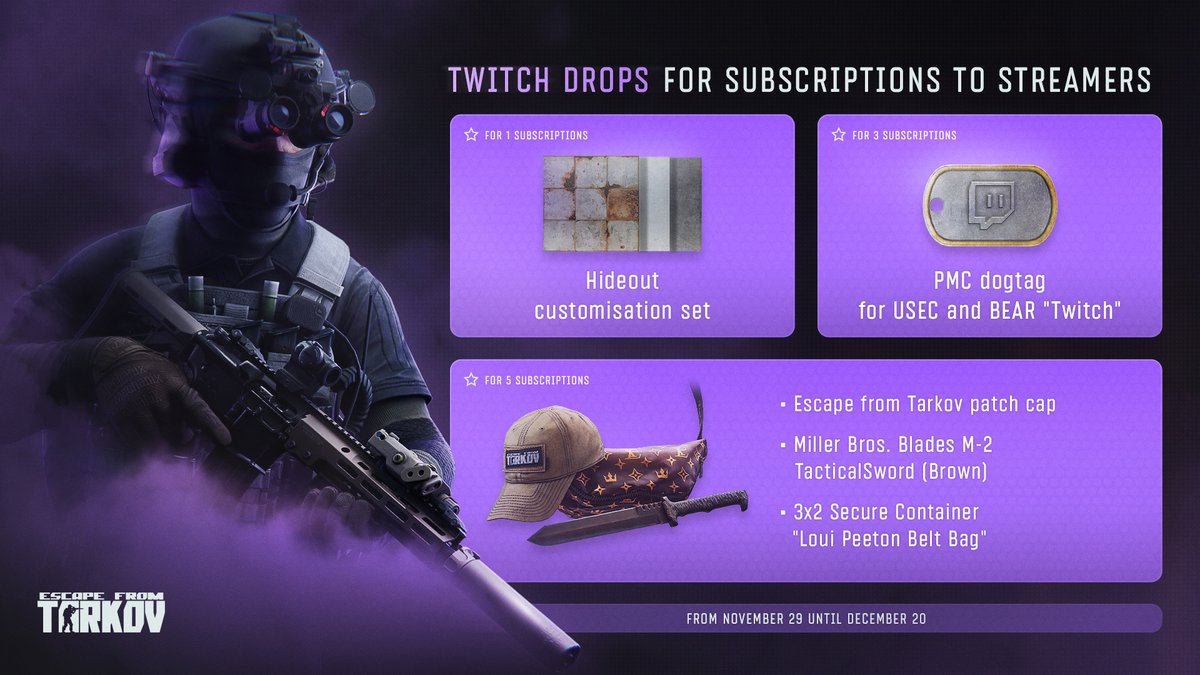 بعد مراجعة جميع الخيارات الممكنة مع تويتش، اتفقنا على أن الحل الأمثل هو تمديد حملة التويتش دروب
لقد التزمنا بتشغيل الدروبز لمدة ثلاثة أسابيع، ونعتزم الوفاء بهذا الوعد - سيتم تمديد حملة التويتش دروبز وفقًا لذلك

سيبدأ التويتش دروبز في 29 نوفمبر، الساعة 2:30 مساءً بتوقيت مكة