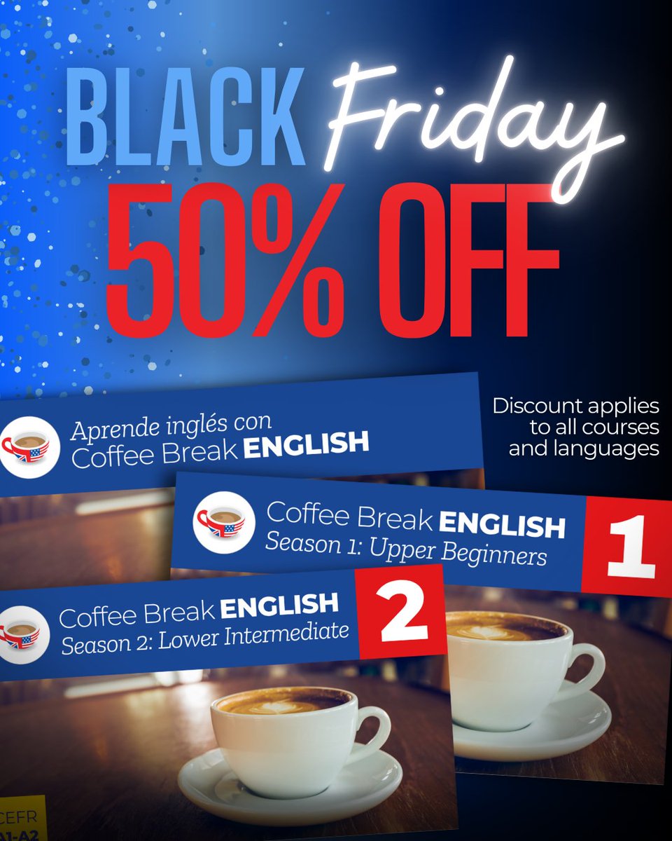 Take a break… and learn anywhere! ☕️📱The Coffee Break English courses are available on the web and on the Coffee Break Academy app – so you can keep making progress wherever you go. Black Friday Sale: 50% off until Tuesday 2nd Dec. Link in bio!
