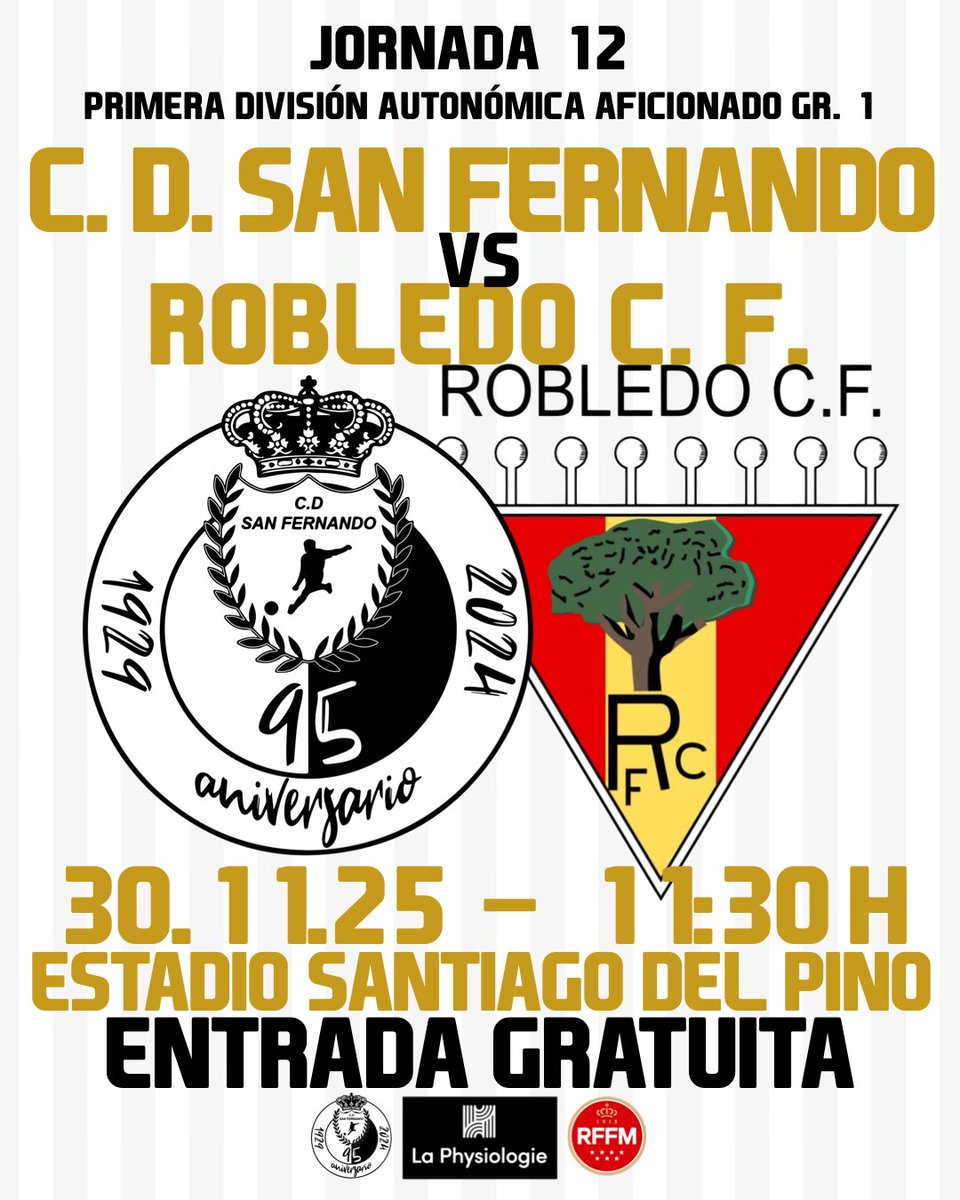 ⚽️ PRIMER EQUIPO | CARTEL ONLINE 🖼
JORNADA 12 🆚️ <a href="/RobledoFC/">RobledoClubdeFutbol</a>

🗓 30/11/2025
⌚️ 11:30 H
🏟 ESTADIO SANTIAGO DEL PINO
🎫 ENTRADA GRATUITA 🆓️

#DALESANFER
#LoschicosdeNavarro