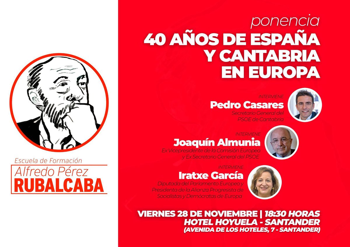 Hablamos de 40 Años de España y Cantabria en Europa con <a href="/pedro_casares/">Pedro Casares</a>, <a href="/IratxeGarper/">Iratxe García Pérez /❤️</a> y Joaquín Almunia en la escuela de formación Alfredo Pérez Rubalcaba. 

Puedes seguirlo en directo🎥👇🏻youtube.com/watch?v=vuGO69…